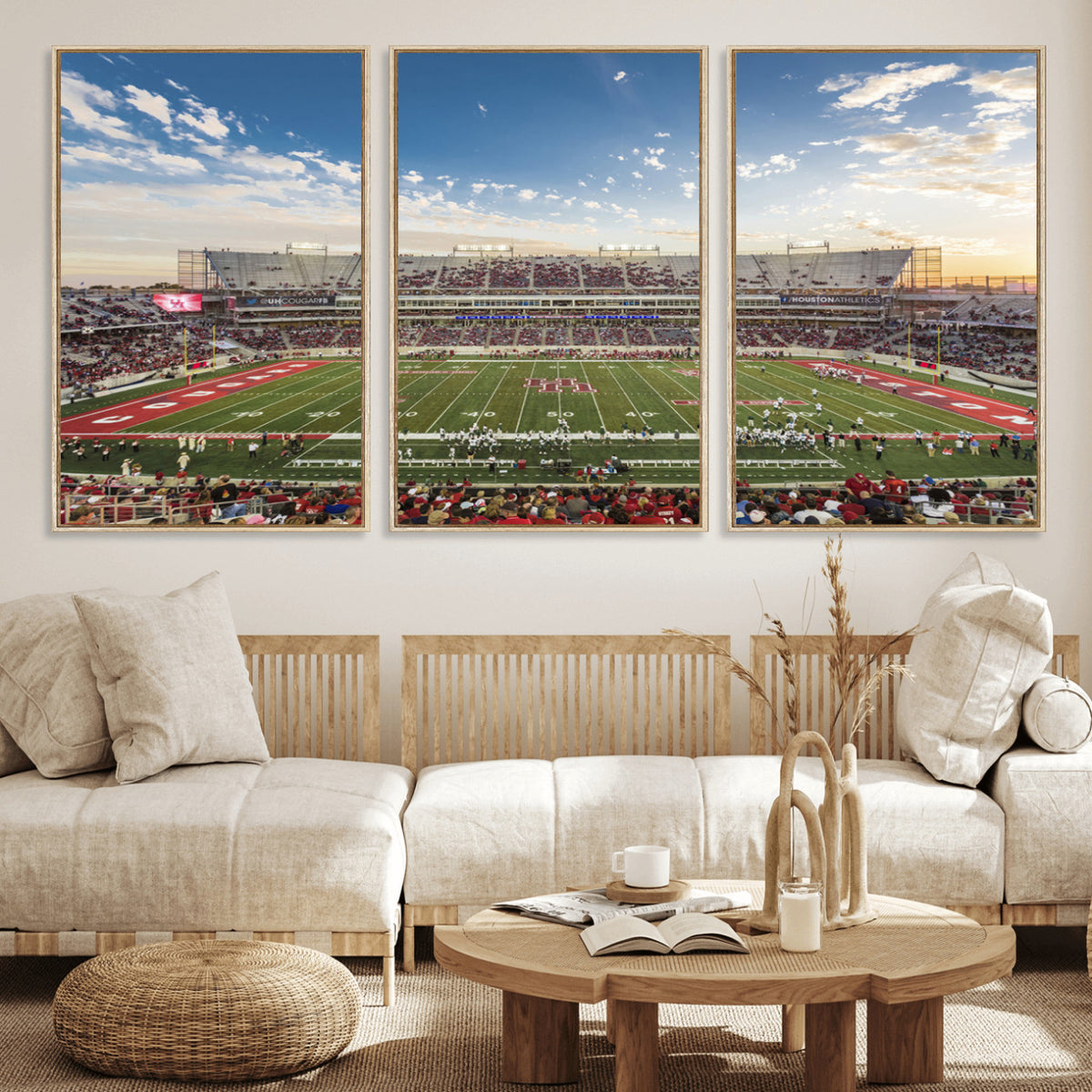 36612-MGV-CV-36X24 - Framed Houston Cougars Football Team Print - Houston TDECU Stadium Wall Art Canvas Print