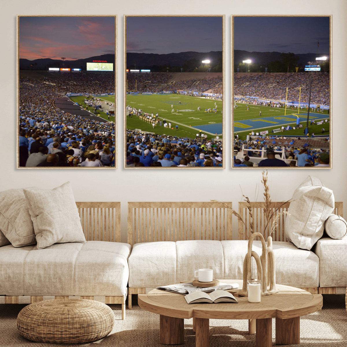 90359-MGV-CV-36X24 - UCLA Bruins Football Team Print - Pasadena Rose Bowl Stadium Wall Art Canvas Print