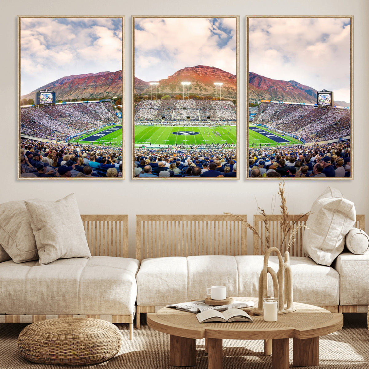 85734-MGV-CV-36X24 - Brigham Young University Cougars Football Team Print - Provo LaVell Edwards Stadium Wall Art Canvas