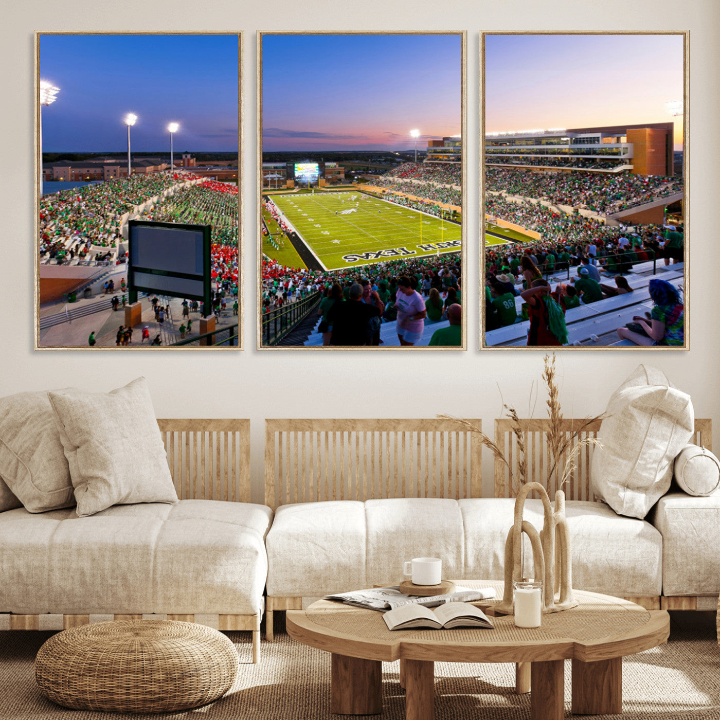 MGV-FC-60X30-3P - University of North Texas Mean Green Football Team Print - Denton DATCU Stadium Wall Art Canvas