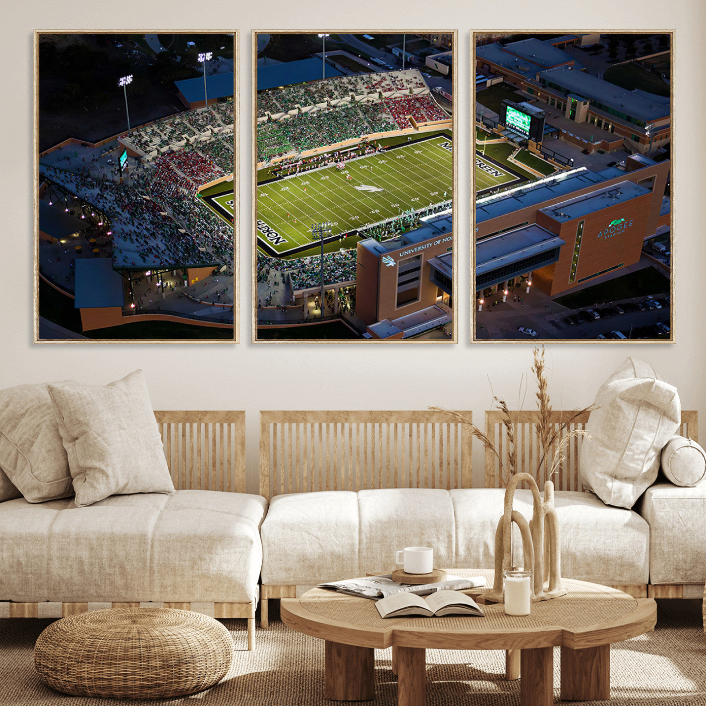 MGV-FC-60X30-3P - University of North Texas Mean Green Football Artwork, Football Team Print - Denton DATCU Stadium