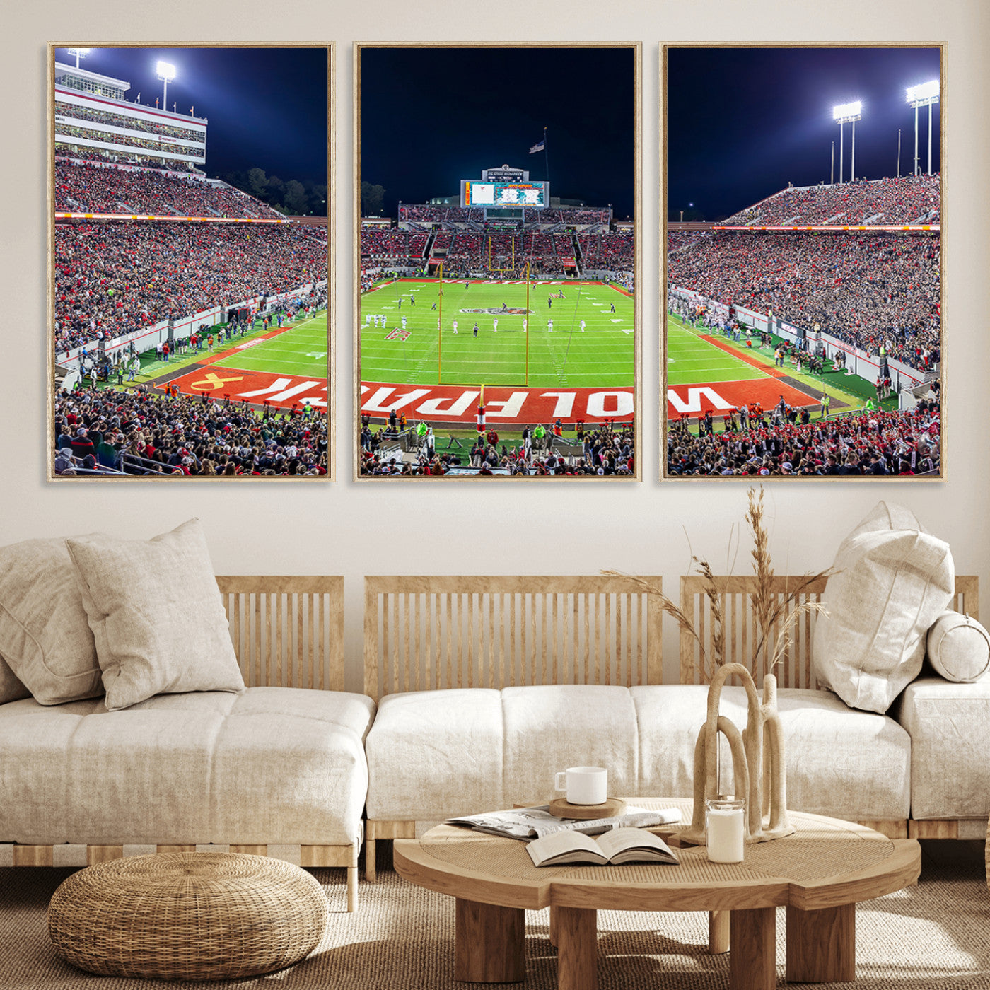 MGV-FC-60X30-3P - Wolfpack Football Team Print - Raleigh Carter-Finley Stadium Wall Art Canvas Print