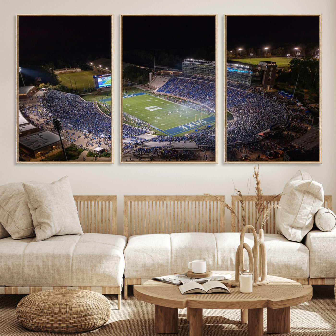 MGV-FC-60X30-3P - Duke University Blue Devils Football Print Canvas - Durham Wallace Wade Stadium Wall Art Canvas