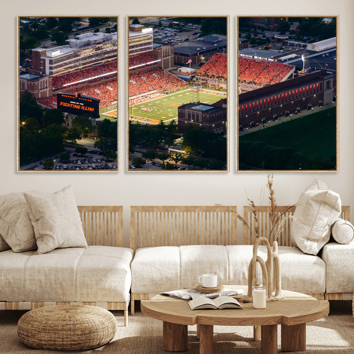 78052-MGV-CV-36X24 - University of Illinois Fighting Illini Football Team Print - Champaign Illinois Memorial Stadium
