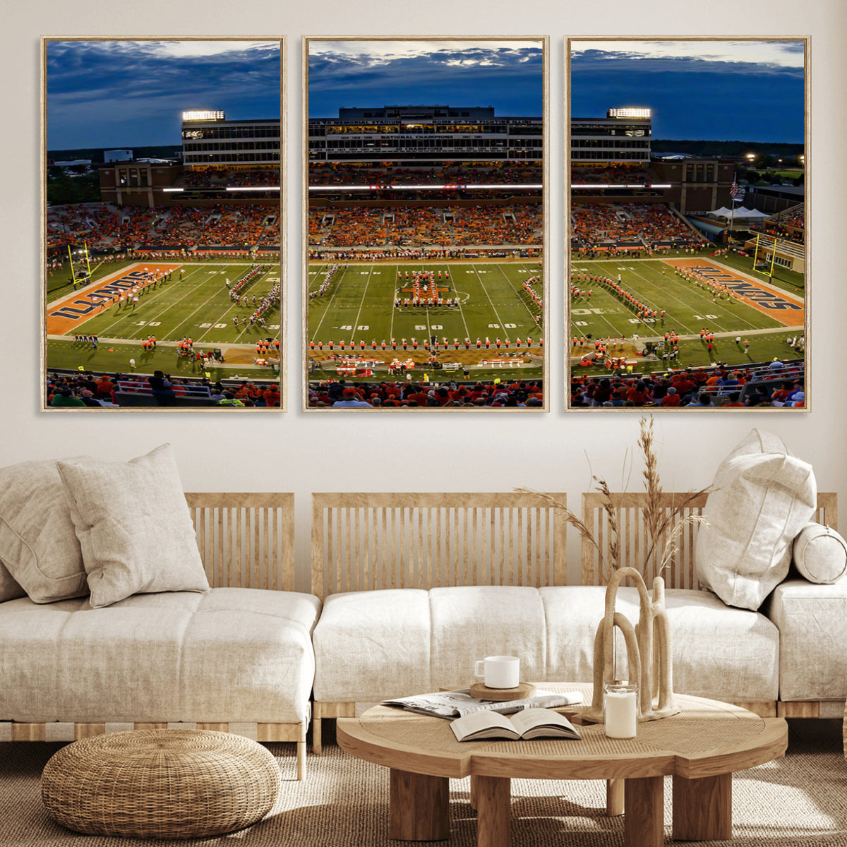 44513-MGV-CV-36X24 - University of Illinois Fighting Illini Football Team Print - Champaign Illinois Memorial Stadium