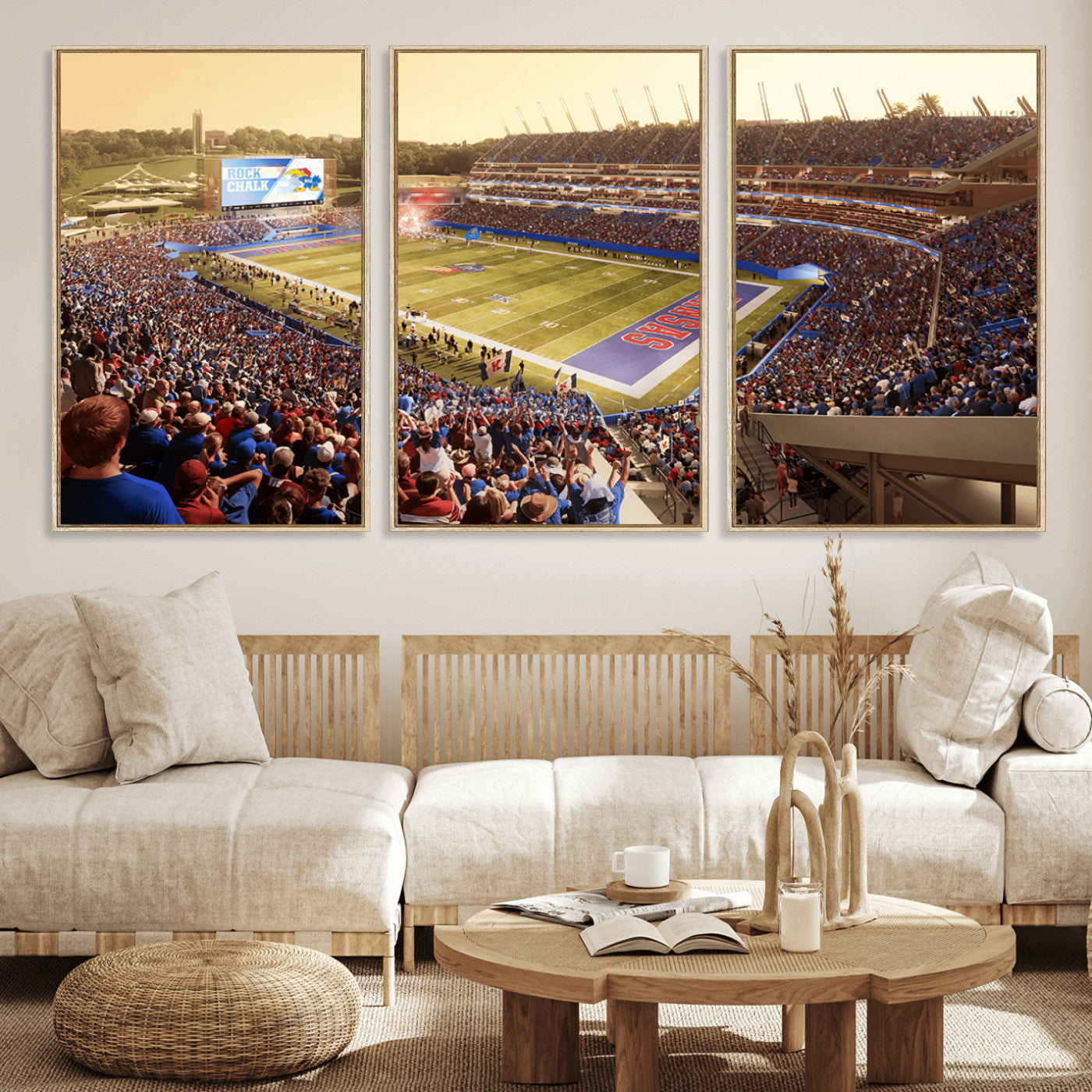 MGV-FC-60X30-3P - University of Kansas Jayhawks Football Team Print - Lawrence Kansas Memorial Stadium Wall Art Canvas