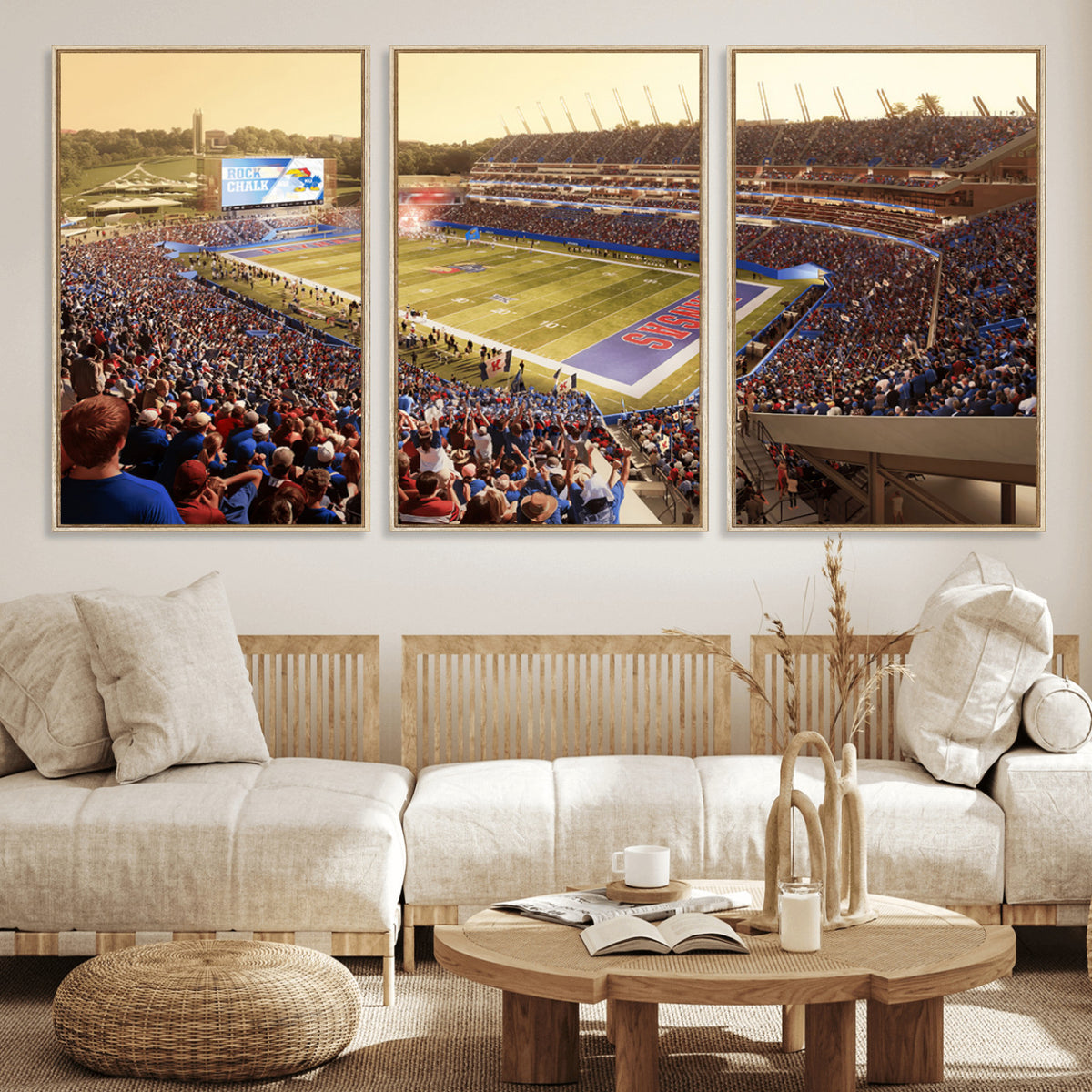 71731-MGV-CV-36X24 - University of Kansas Jayhawks Football Team Print - Lawrence Kansas Memorial Stadium Wall Art Canvas