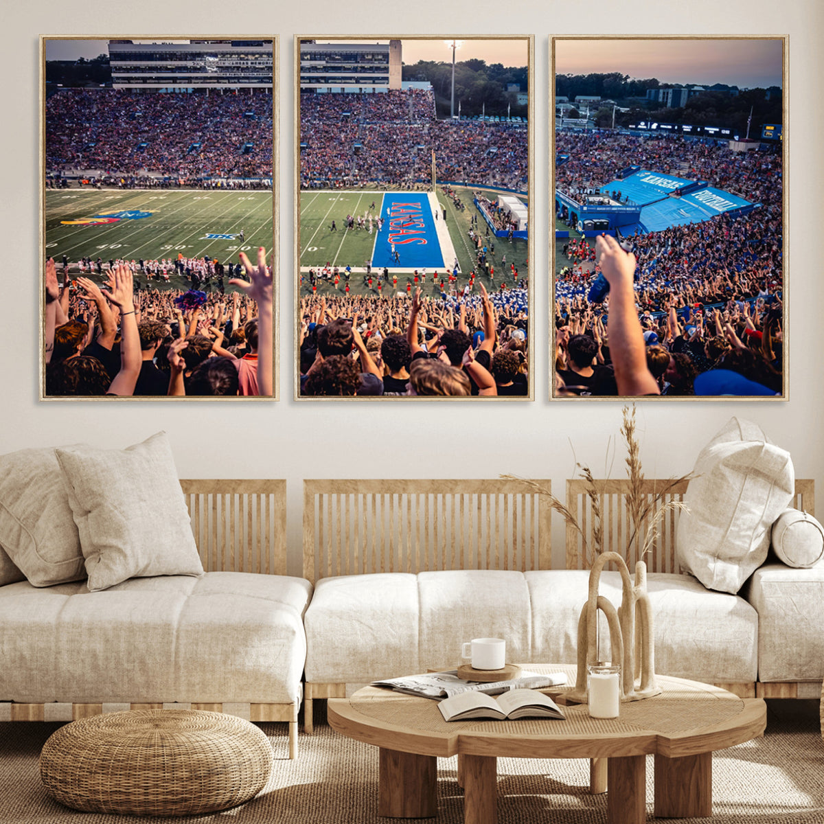 40169-MGV-CV-36X24 - University of Kansas Jayhawks Football Team Art Print - Lawrence Kansas Memorial Stadium Wall Art