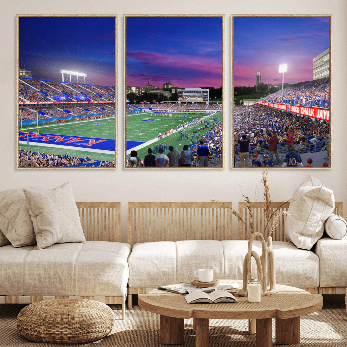 MGV-FC-60X30-3P - University of Kansas Jayhawks Football Team Print Canvas- Lawrence Kansas Memorial Stadium Wall Art