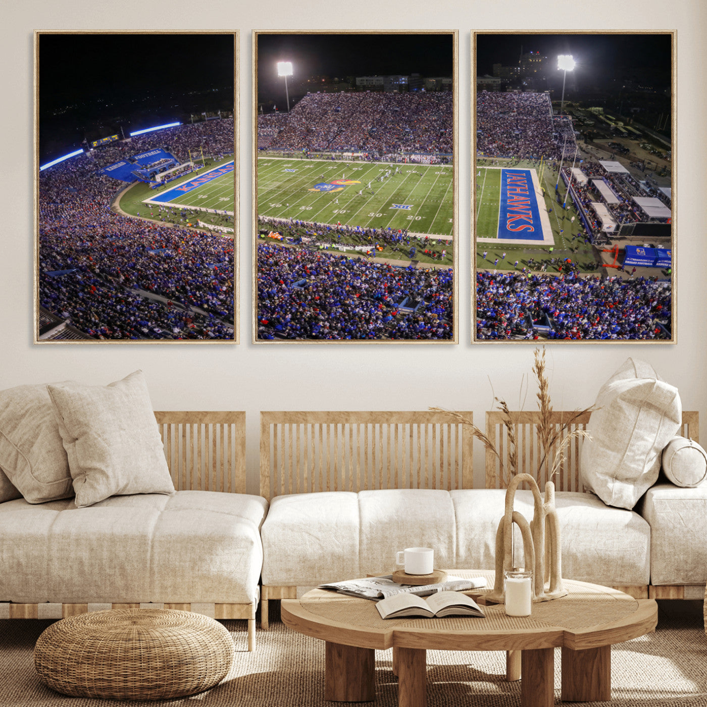 MGV-FC-60X30-3P - University of Kansas Jayhawks Football Team Print - Lawrence Kansas Memorial Stadium Wall Art Canvas