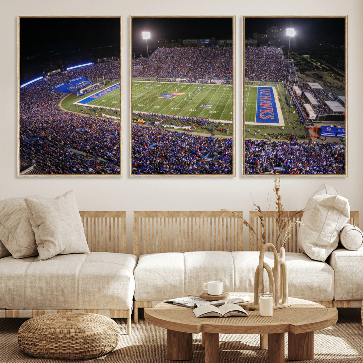69760-MGV-CV-36X24 - University of Kansas Jayhawks Football Team Print - Lawrence Kansas Memorial Stadium Wall Art Canvas