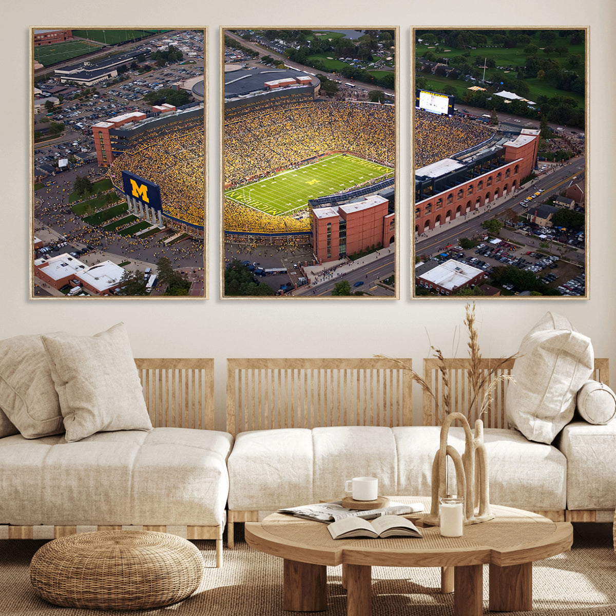 95248-PAN-FL-20X10 - University of Michigan Wolverines Football Team Print - Ann Arbor Michigan Stadium Wall Art Canvas
