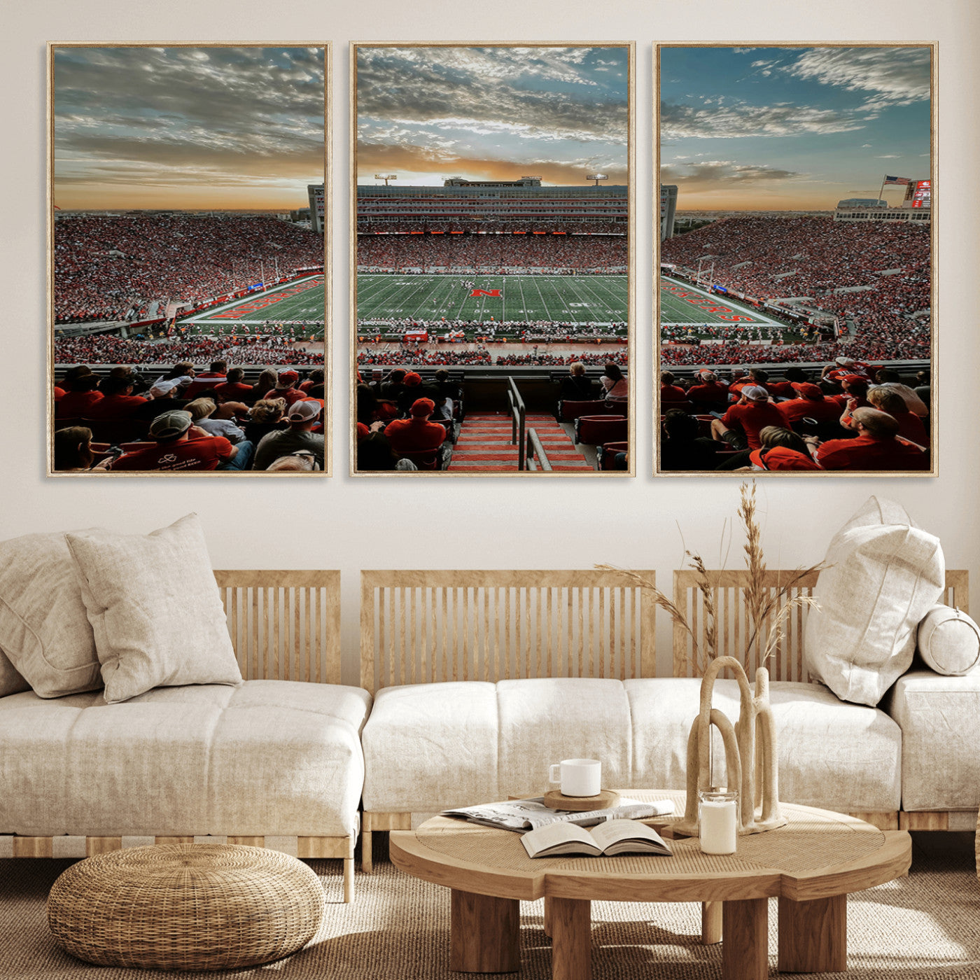 MGV-FC-60X30-3P - University of Nebraska Cornhuskers Football Team Print - Lincoln Memorial Stadium Art Canvas Print