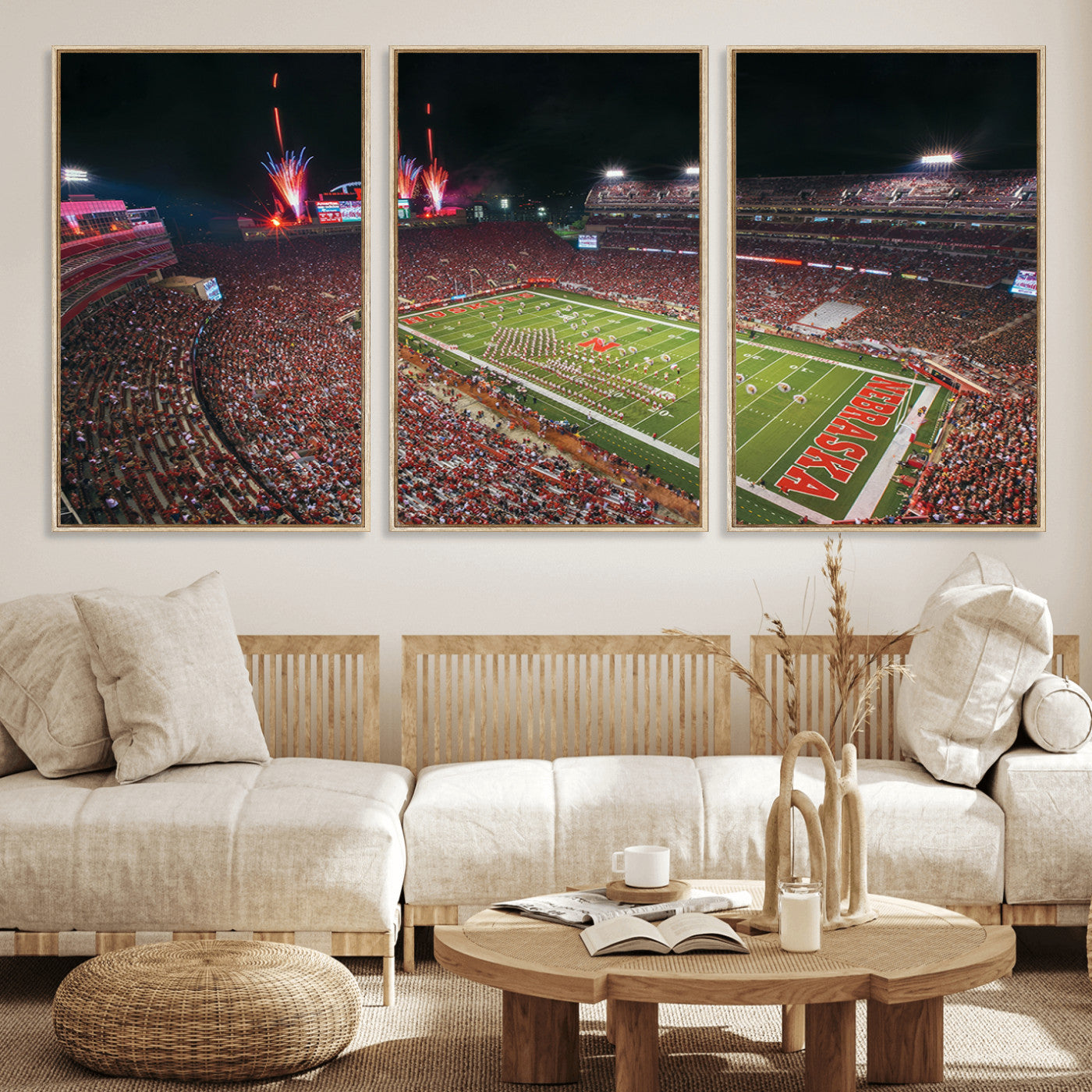 MGV-FC-60X30-3P - University of Nebraska Cornhuskers Football Team Print - Lincoln Memorial Stadium Wall Art Canvas