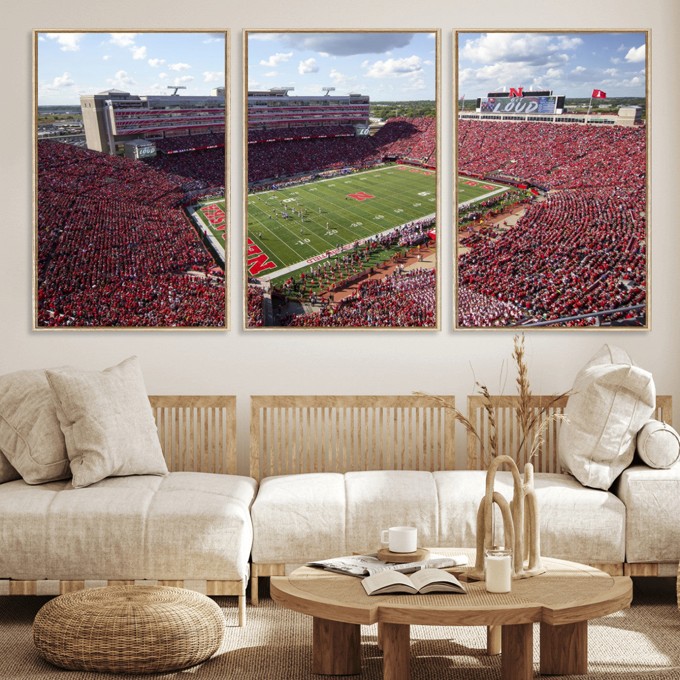 MGV-FC-60X30-3P - University of Nebraska Cornhuskers Football Team Print - Lincoln Memorial Stadium Wall Art Canvas