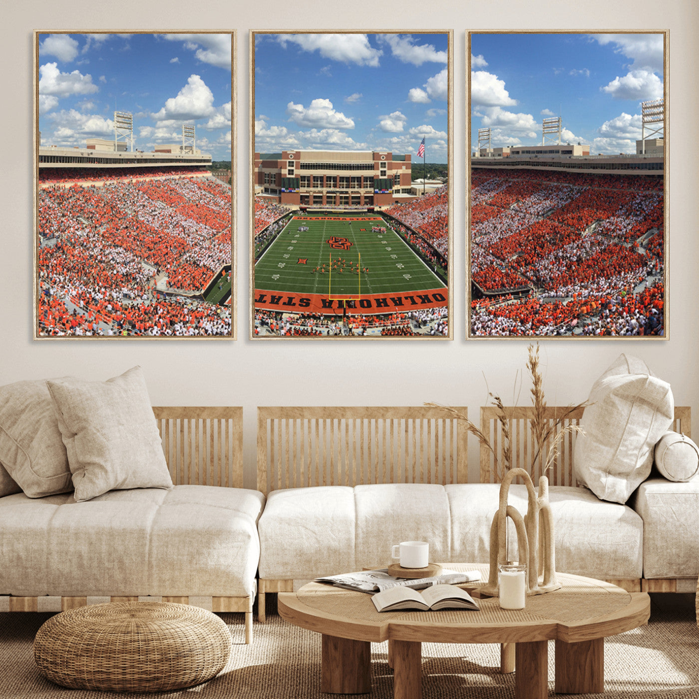 MGV-FC-60X30-3P - Oklahoma State Cowboys Football Team Print - Stillwater Boone Pickens Stadium Wall Art Canvas Print