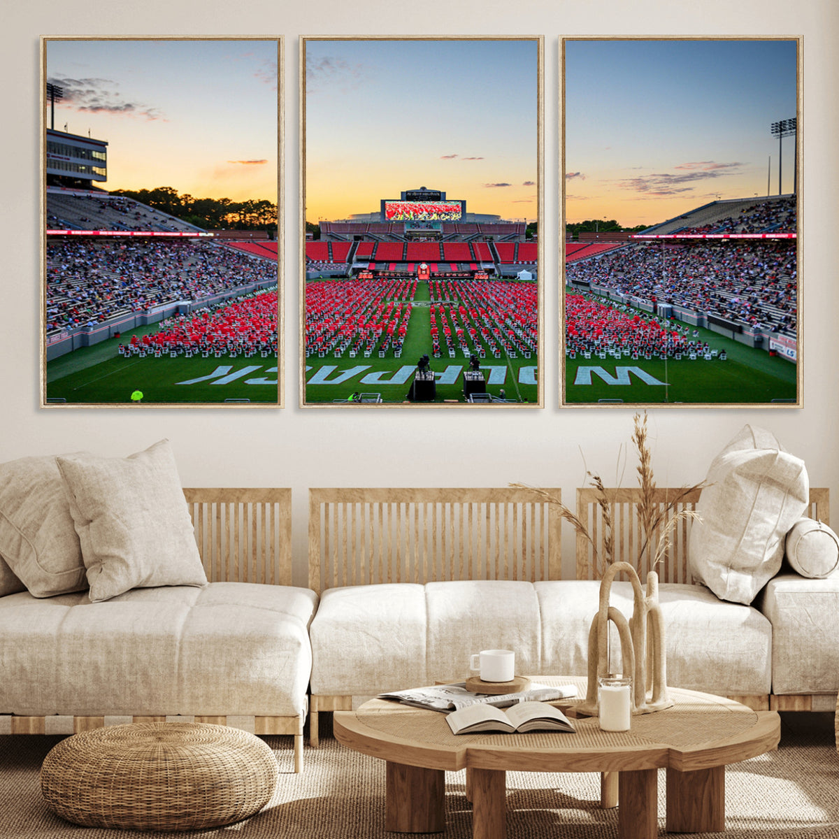 35266-MGV-CV-36X24 - NC State Wolfpack Football Team Print Wall Art - Raleigh Carter-Finley Stadium Wall Art Canvas Print