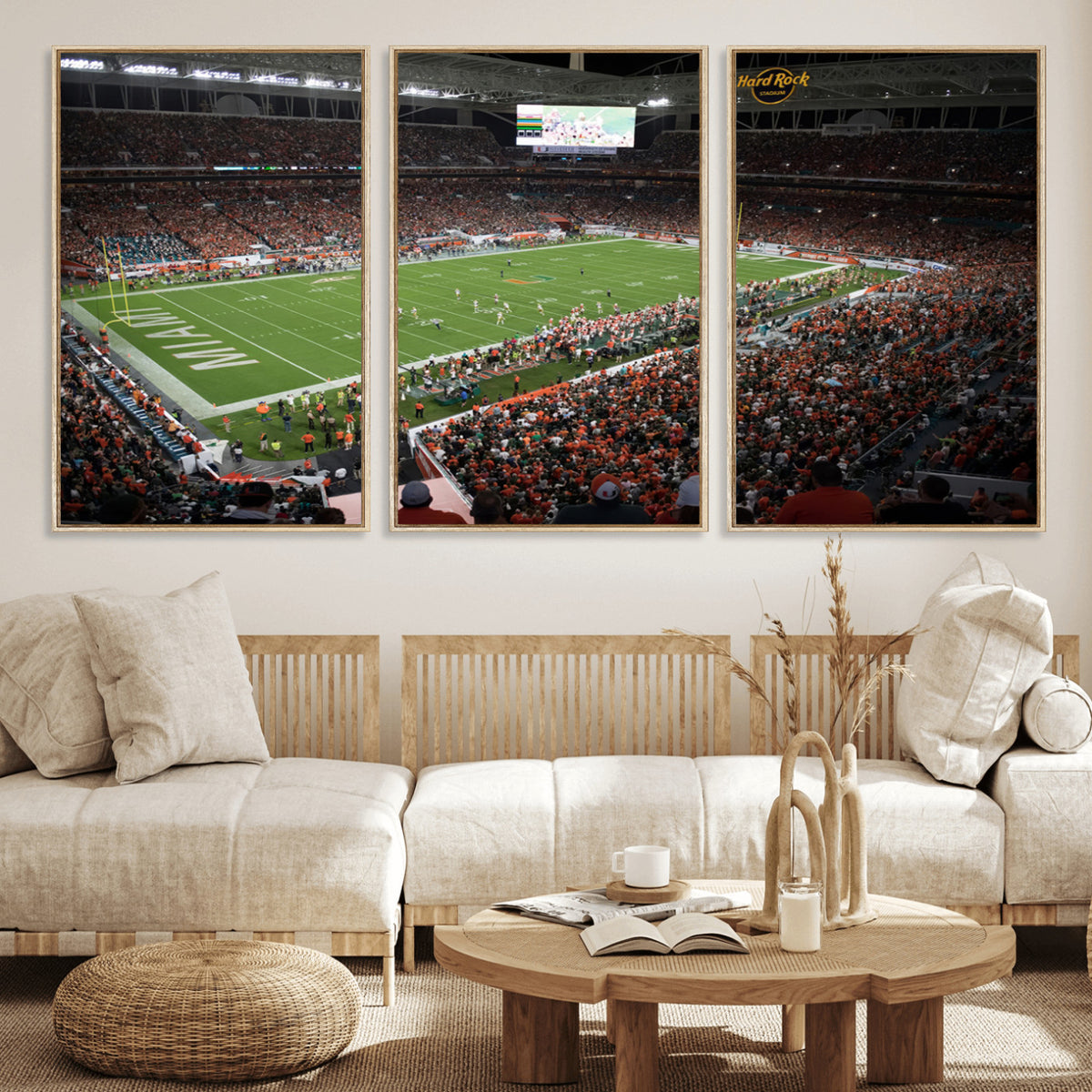 33698-PAN-FL-20X10 - Miami Hurricanes Football Team Print Canvas- Miami Hard Rock Stadium Wall Art Canvas Print