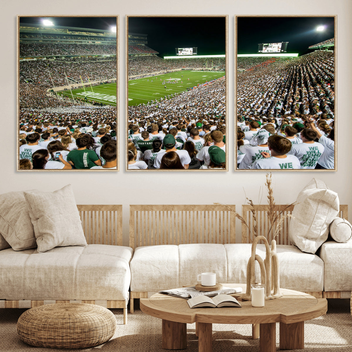30457-PAN-FL-20X10 - Michigan State Spartans Football Canvas Print - East Lansing Spartan Stadium Wall Art Canvas Print
