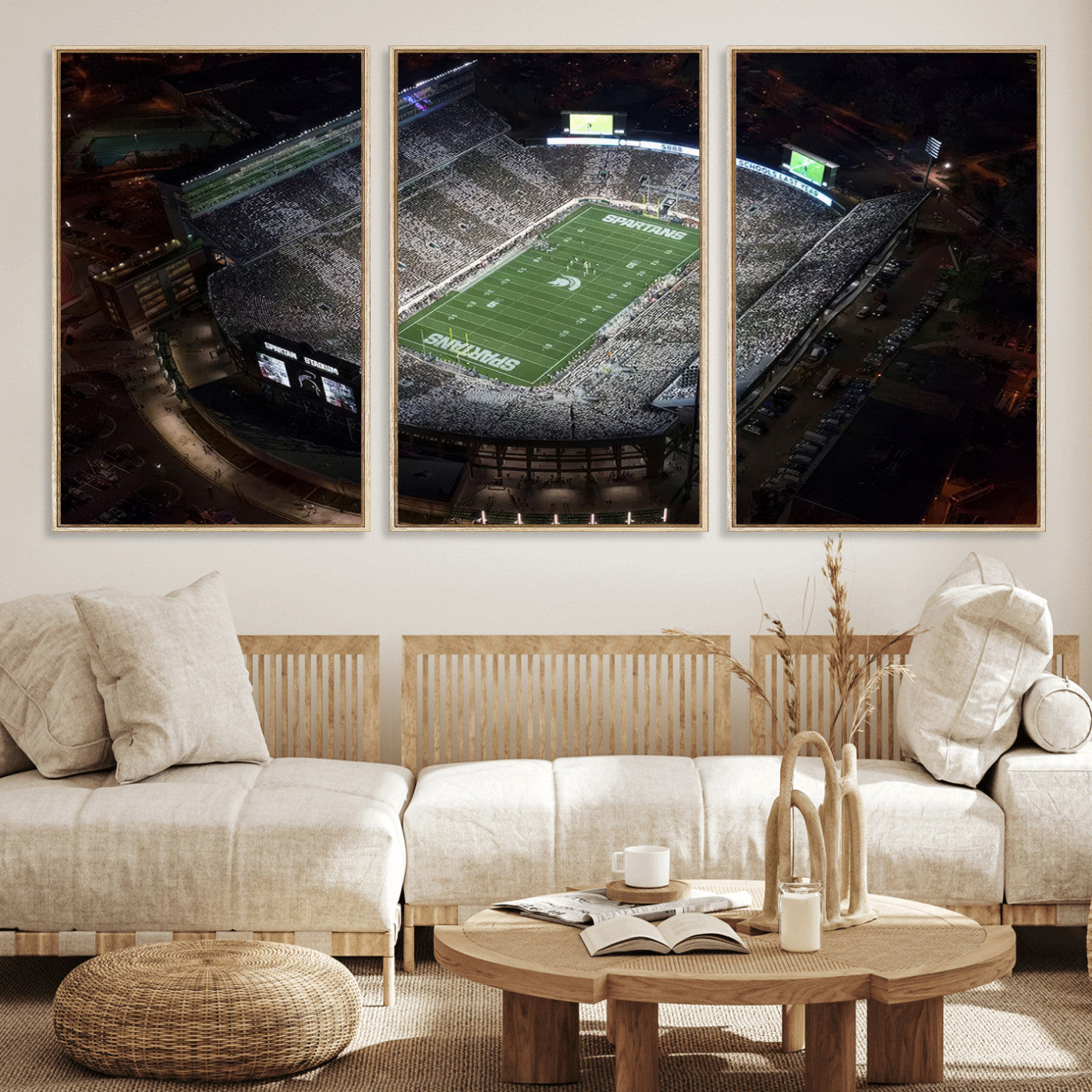 MGV-FC-60X30-3P - Michigan State Spartans Football Team Print - East Lansing Spartan Stadium Print Wall Art