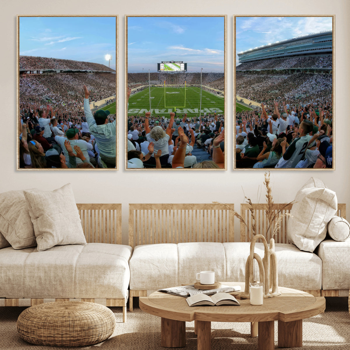 73105-PAN-FL-20X10 - Michigan State Spartans Football Team Art Print - East Lansing Spartan Stadium Wall Art Canvas Print