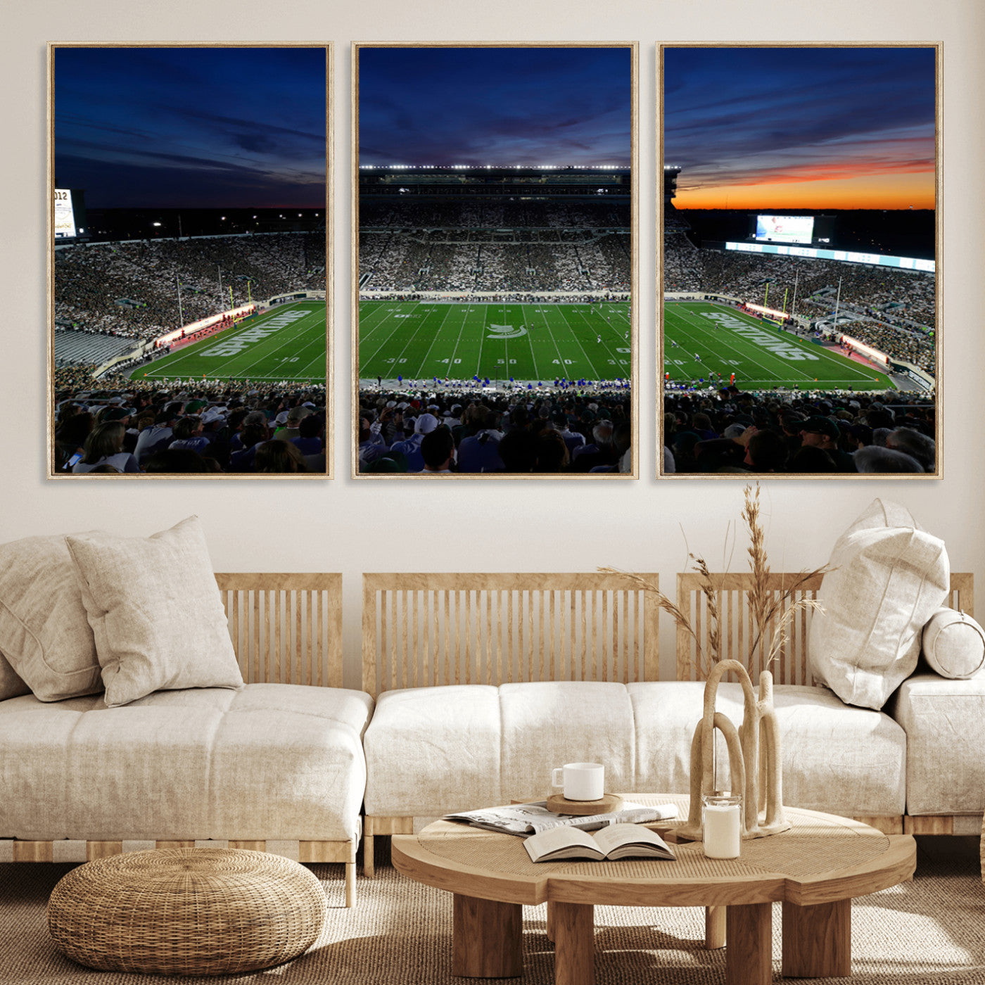 MGV-FC-60X30-3P - Michigan State Spartans Football Team Print - East Lansing Spartan Stadium Canvas Print