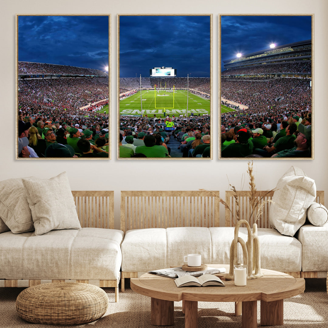 Michigan State Spartans Football Team Print - East Lansing Spartan Stadium Wall Art Canvas Print