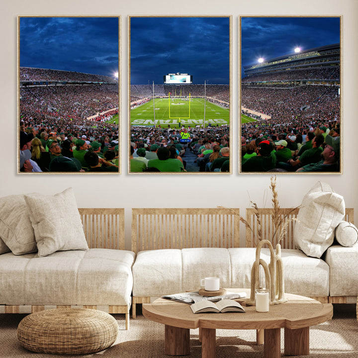 Michigan State Spartans Football Team Print - East Lansing Spartan Stadium Wall Art Canvas Print