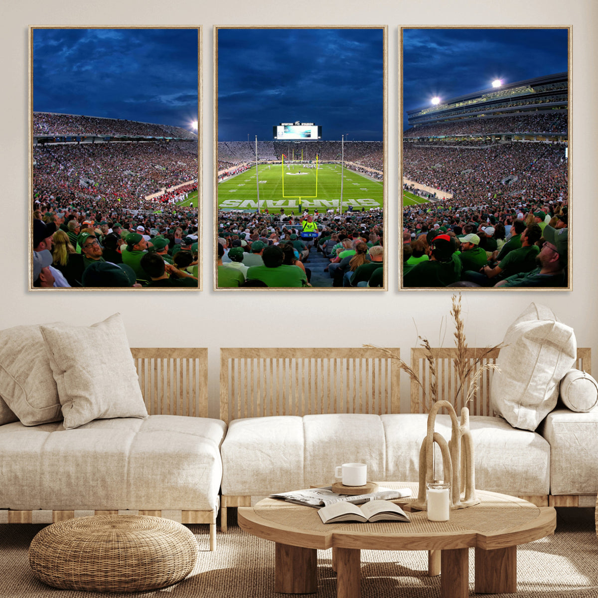 35248-PAN-FL-20X10 - Michigan State Spartans Football Team Print - East Lansing Spartan Stadium Wall Art Canvas Print