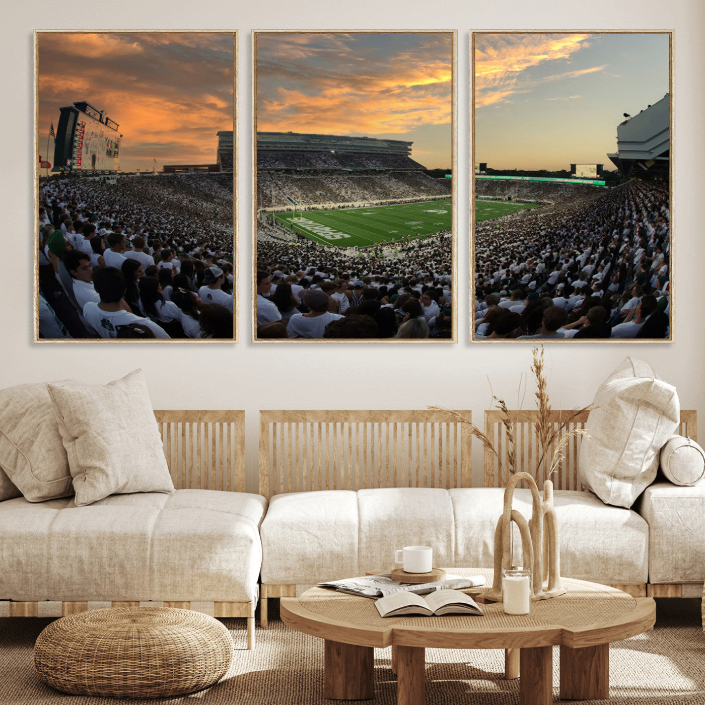 MGV-FC-60X30-3P - Michigan State Spartans Football Team Print - East Lansing Spartan Stadium Wall Art Canvas Print
