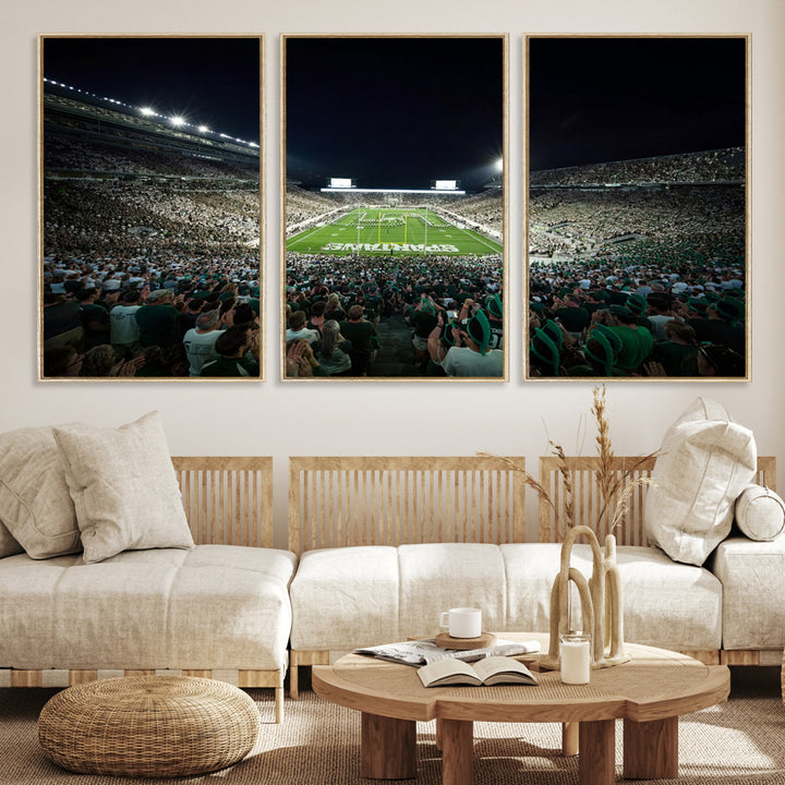 Michigan State Spartans Football Team Print - East Lansing Spartan Stadium Wall Art Canvas Print