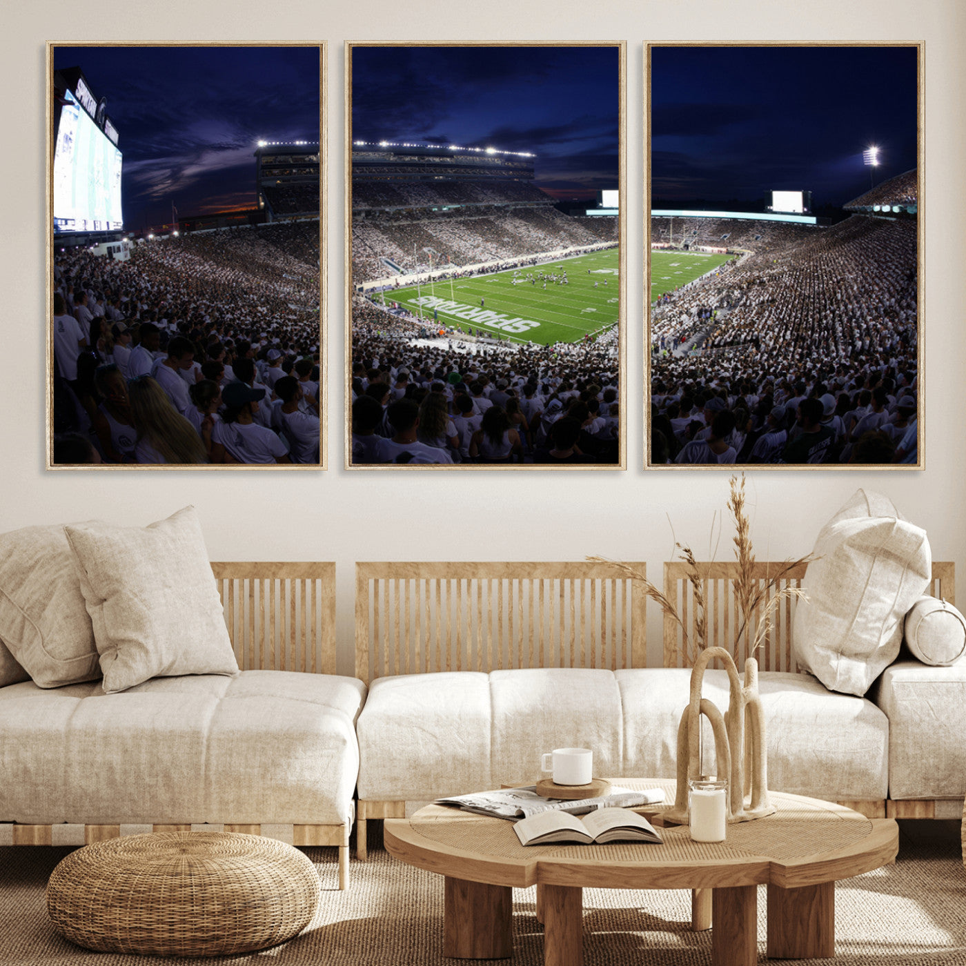 MGV-FC-60X30-3P - Michigan State Spartans Canvas, Framed Football Team Print - East Lansing Spartan Stadium Wall Art