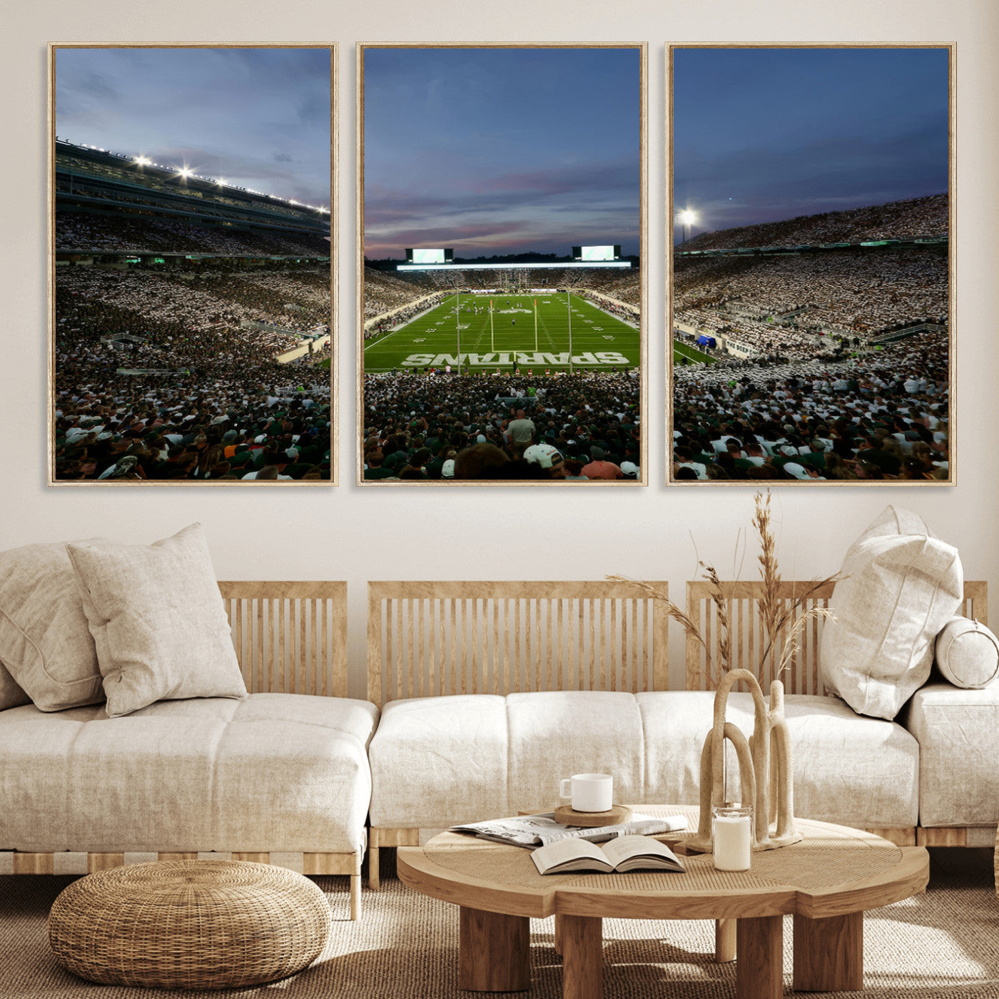 MGV-FC-60X30-3P - Michigan State Spartans Football Team Print - East Lansing Spartan Stadium Canvas Print