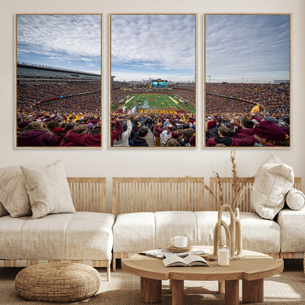38459-PAN-FL-20X10 - University of Minnesota Golden Gophers Football Team Print - Minneapolis Huntington Bank Stadium Art