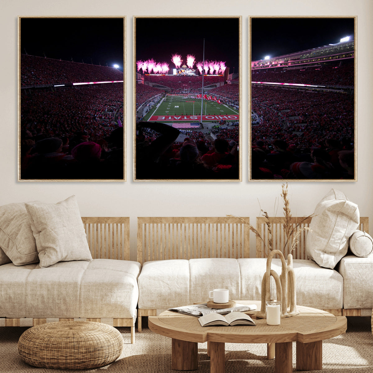 20483-PAN-FL-20X10 - Ohio State University Buckeyes Football Team Print - Columbus Ohio Stadium Wall Art Canvas Print