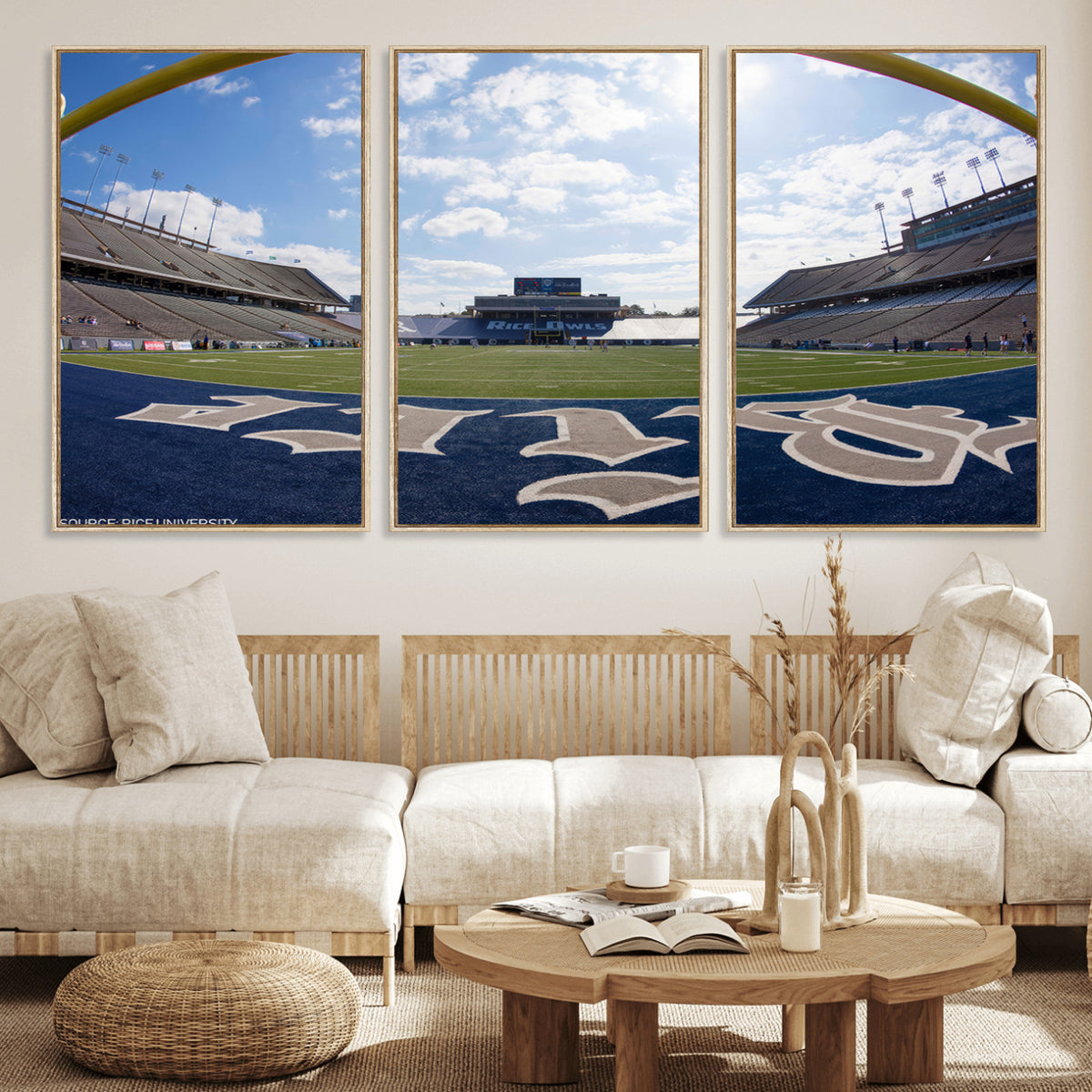 50267-MGV-CV-36X24 - Rice University Owls Football Team Print, Houston Rice Stadium, Framed and Ready to Hang