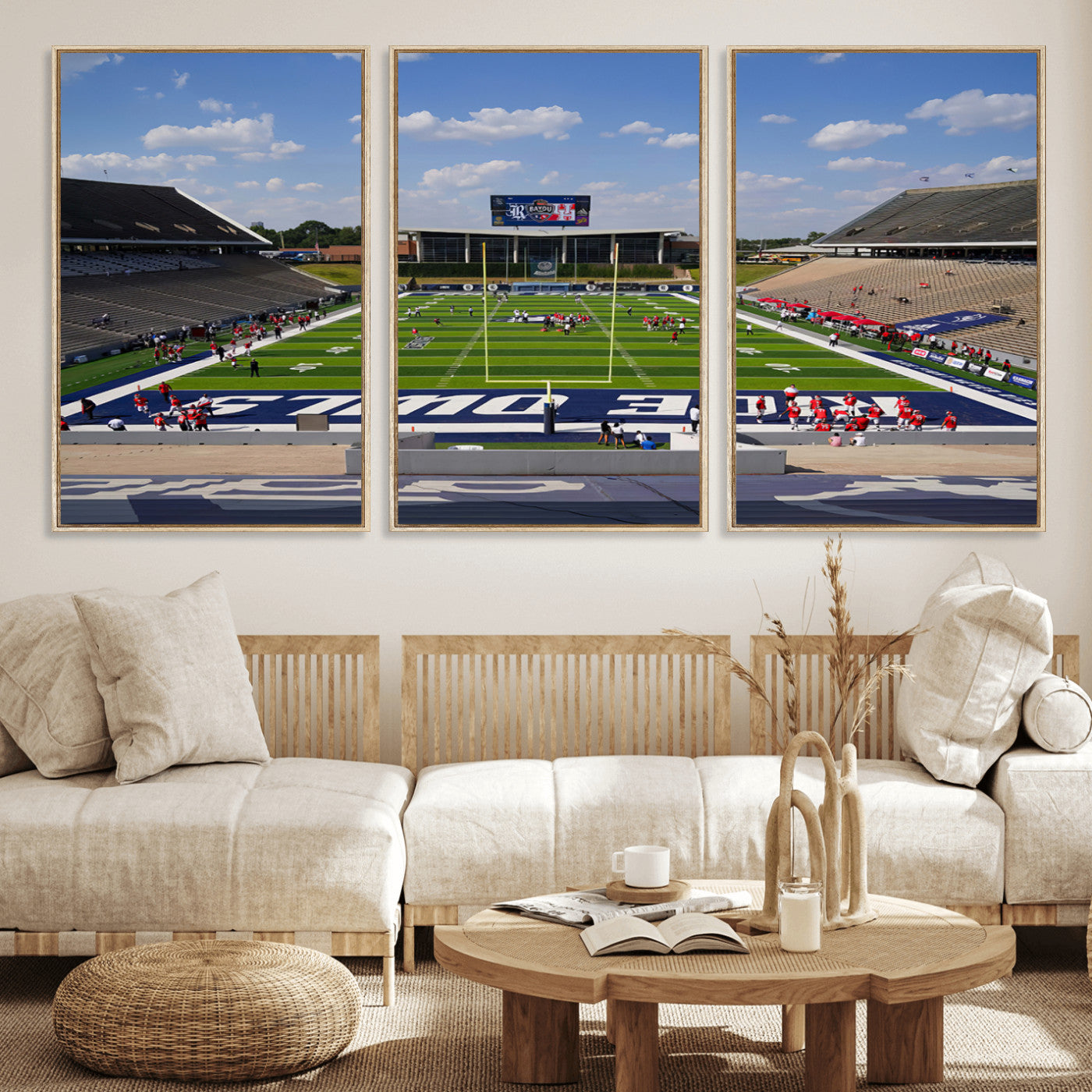 MGV-FC-60X30-3P - Rice University Owls Football Team Print - Houston Rice Stadium Wall Art Canvas Print