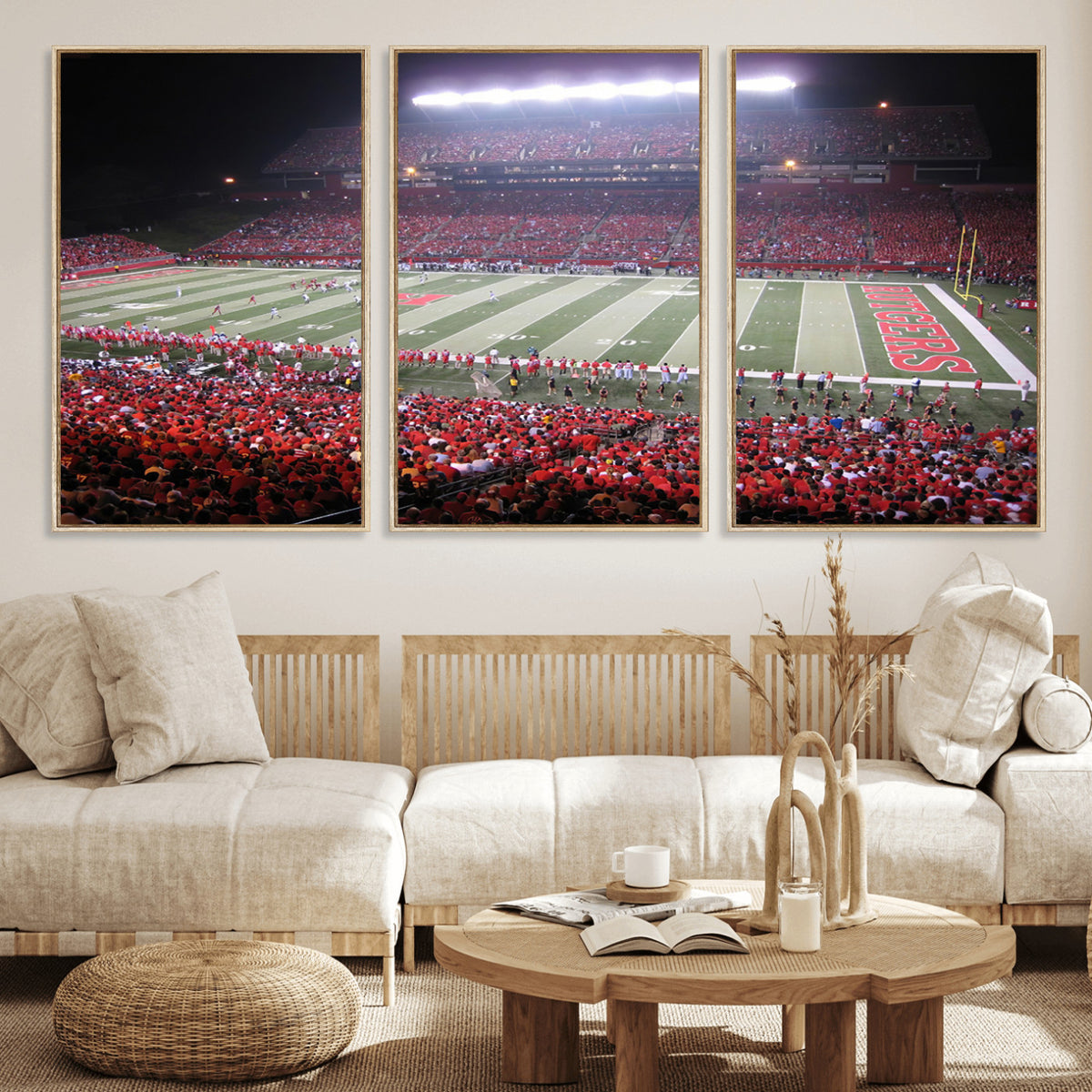 53225-PAN-FL-20X10 - Rutgers University Scarlet Knights Football Team Print - Piscataway SHI Stadium Wall Art Canvas