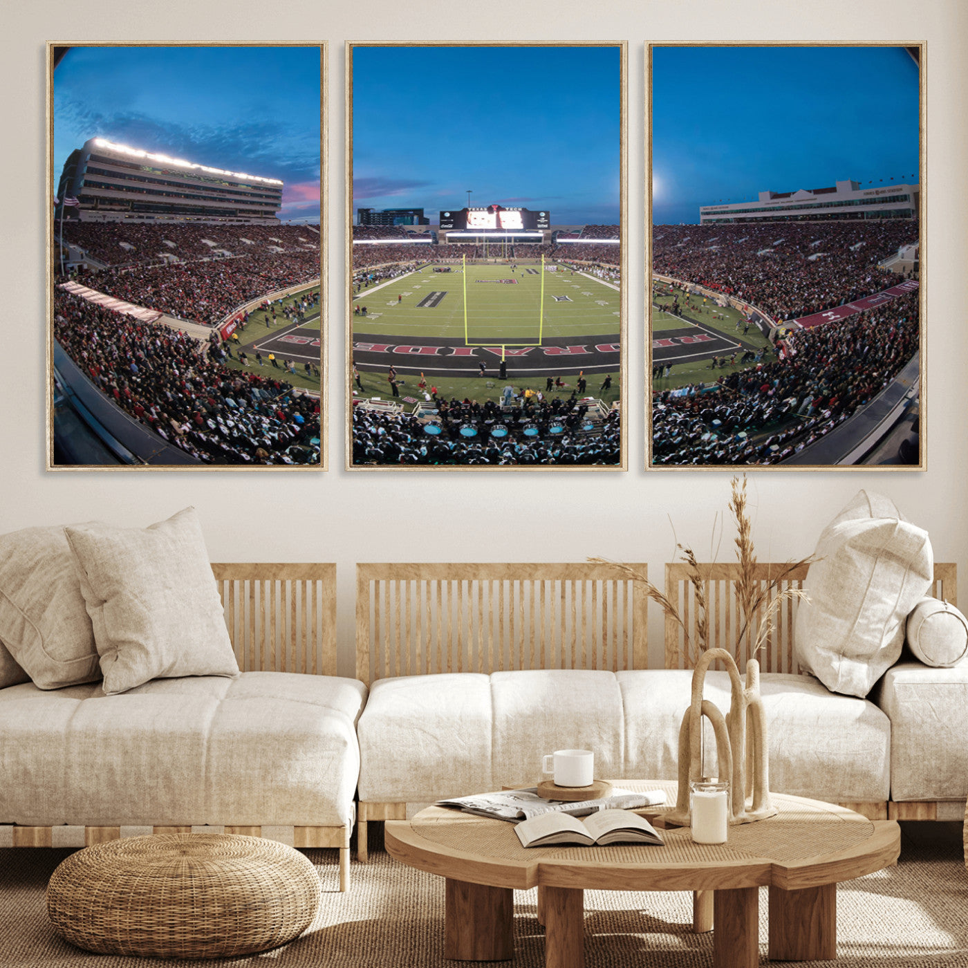 MGV-FC-60X30-3P - Texas Tech Red Raiders Canvas, Framed Football Team Print - Lubbock Jones AT&T Stadium Wall Art