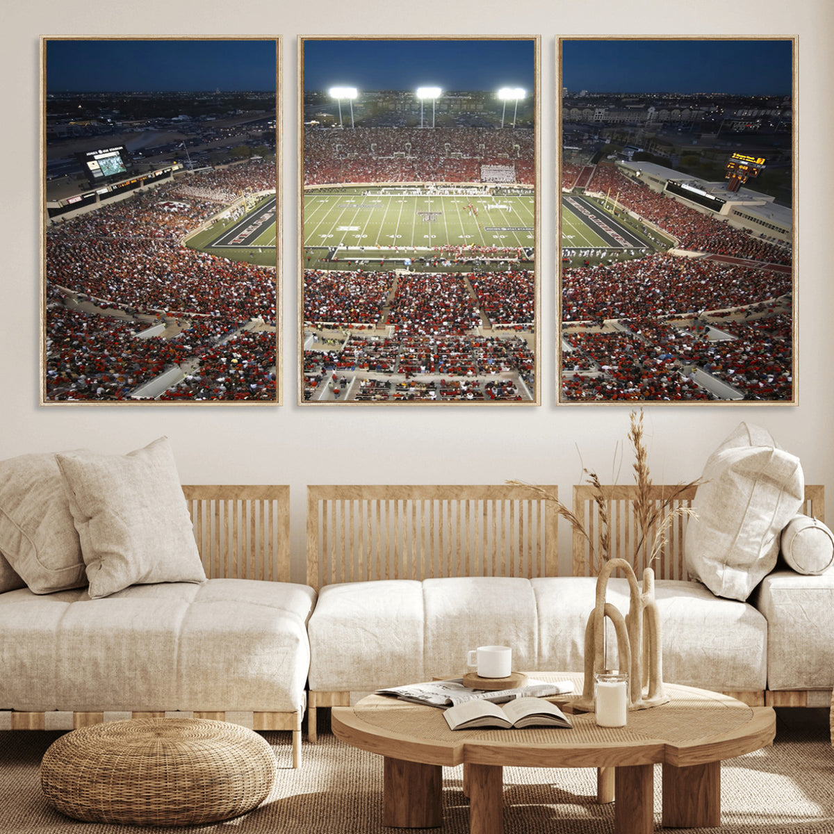 55763-MGV-CV-36X24 - Texas Tech Red Raiders Football Team Print, Lubbock Jones AT&T Stadium, Framed and Ready to Hang