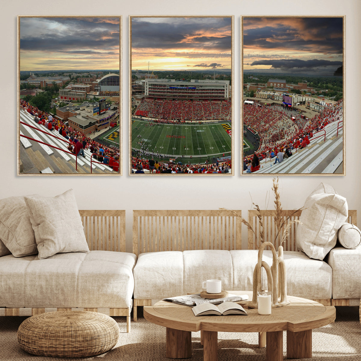 29993-PAN-FL-20X10 - University of Maryland Terrapins Football Team Print - College Park SECU Stadium Wall Art Canvas