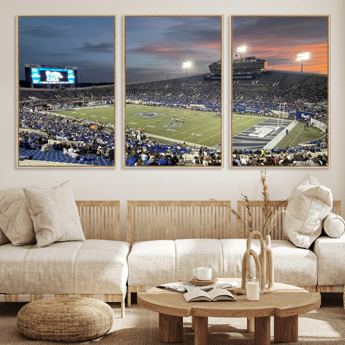 64409-PAN-FL-20X10 - Memphis Tigers Football Team Print - Memphis Simmons Bank Liberty Stadium Wall Art Canvas Print
