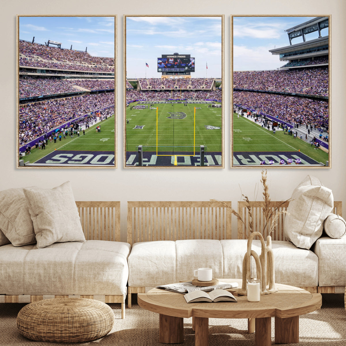 27650-PAN-FL-20X10 - TCU Horned Frogs Football Team Print - Fort Worth Amon G. Carter Stadium Wall Art Canvas Print