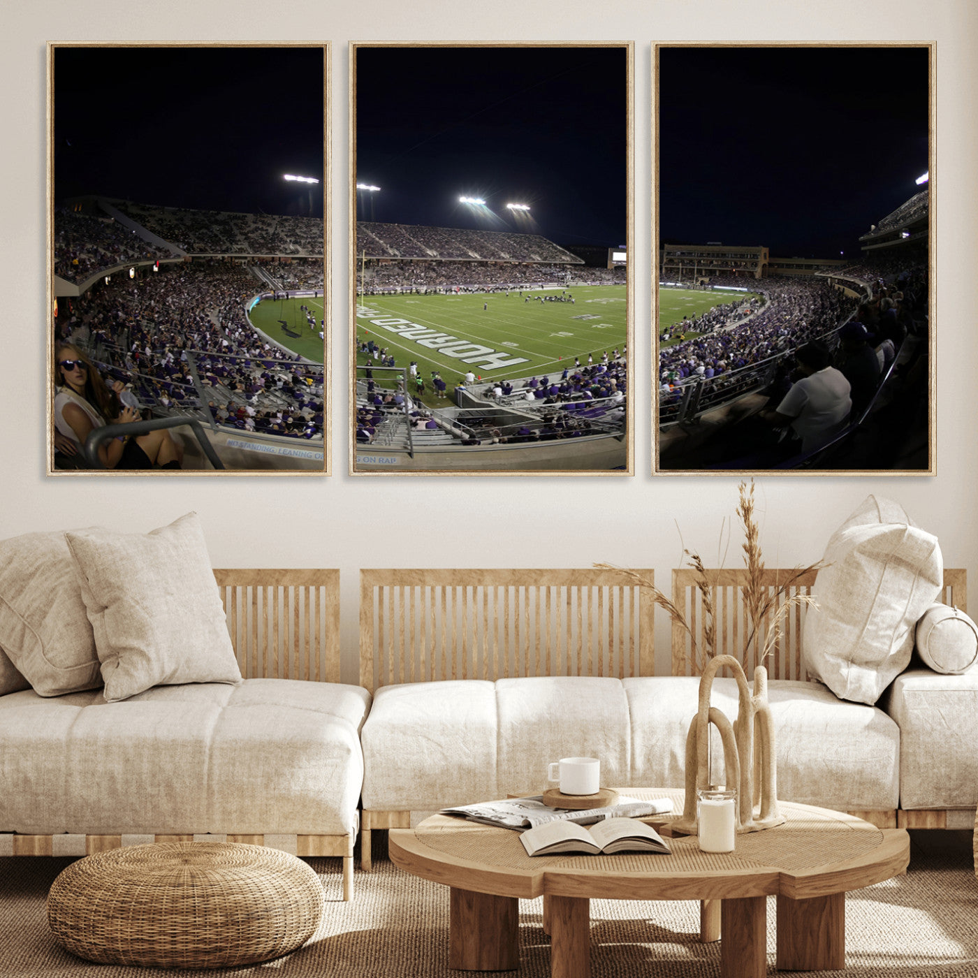 MGV-FC-60X30-3P - TCU Horned Frogs Football Team Print - Fort Worth Amon G. Carter Stadium Wall Art Canvas Print.