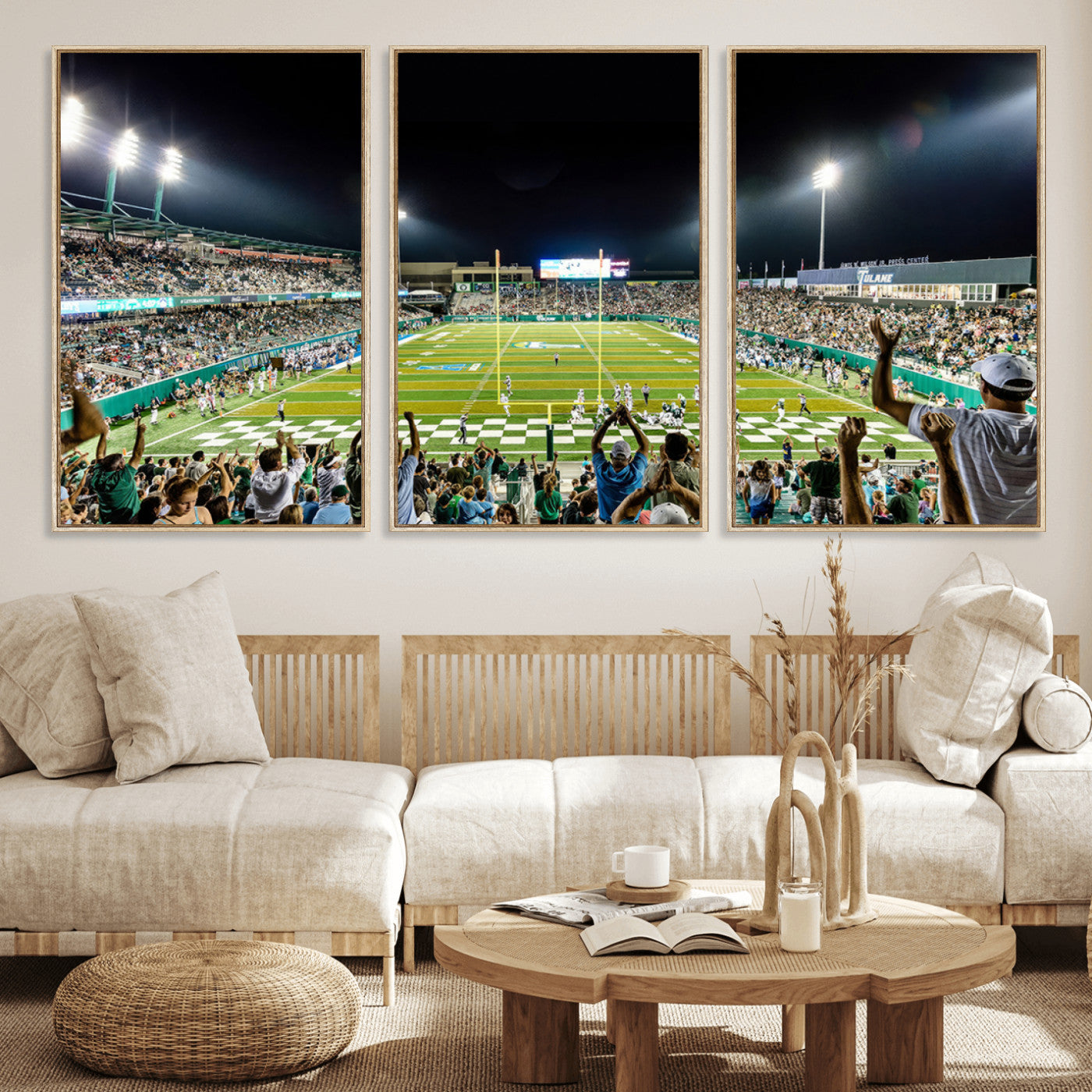 MGV-FC-60X30-3P - The Tulane University Green Wave Football Team Print - New Orleans Yulman Stadium Wall Art Canvas