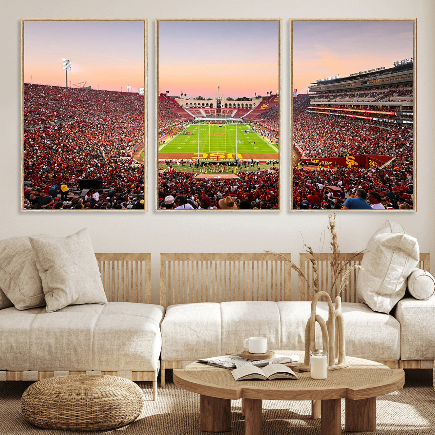 MGV-FC-60X30-3P - The University of Southern California USC Trojans Football Team Print - Los Angeles Memorial
