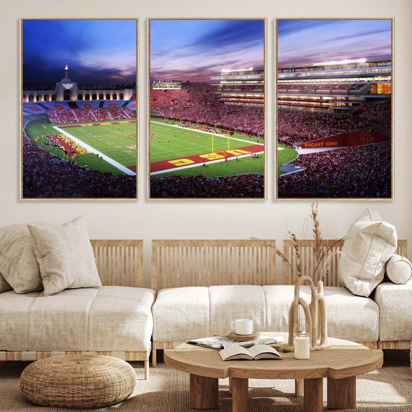 MGV-FC-60X30-3P - The University of Southern California USC Trojans Football Team Print - Los Angeles Memorial