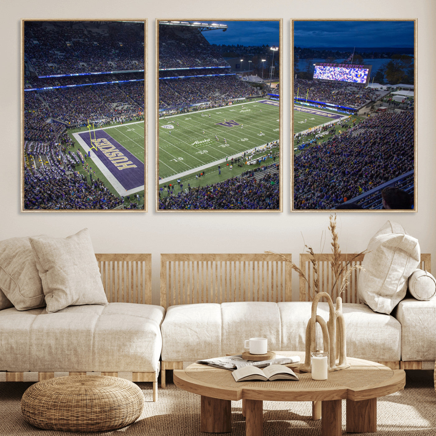 MGV-FC-60X30-3P - The University of Washington Huskies Football Team Print - Seattle Husky Stadium Wall Art Canvas