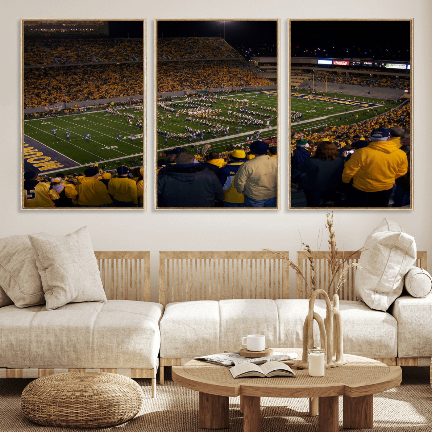 MGV-FC-60X30-3P - West Virginia Uni Mountaineers Football Team Print - Milan Puskar Stadium Canvas Print Wall Art,
