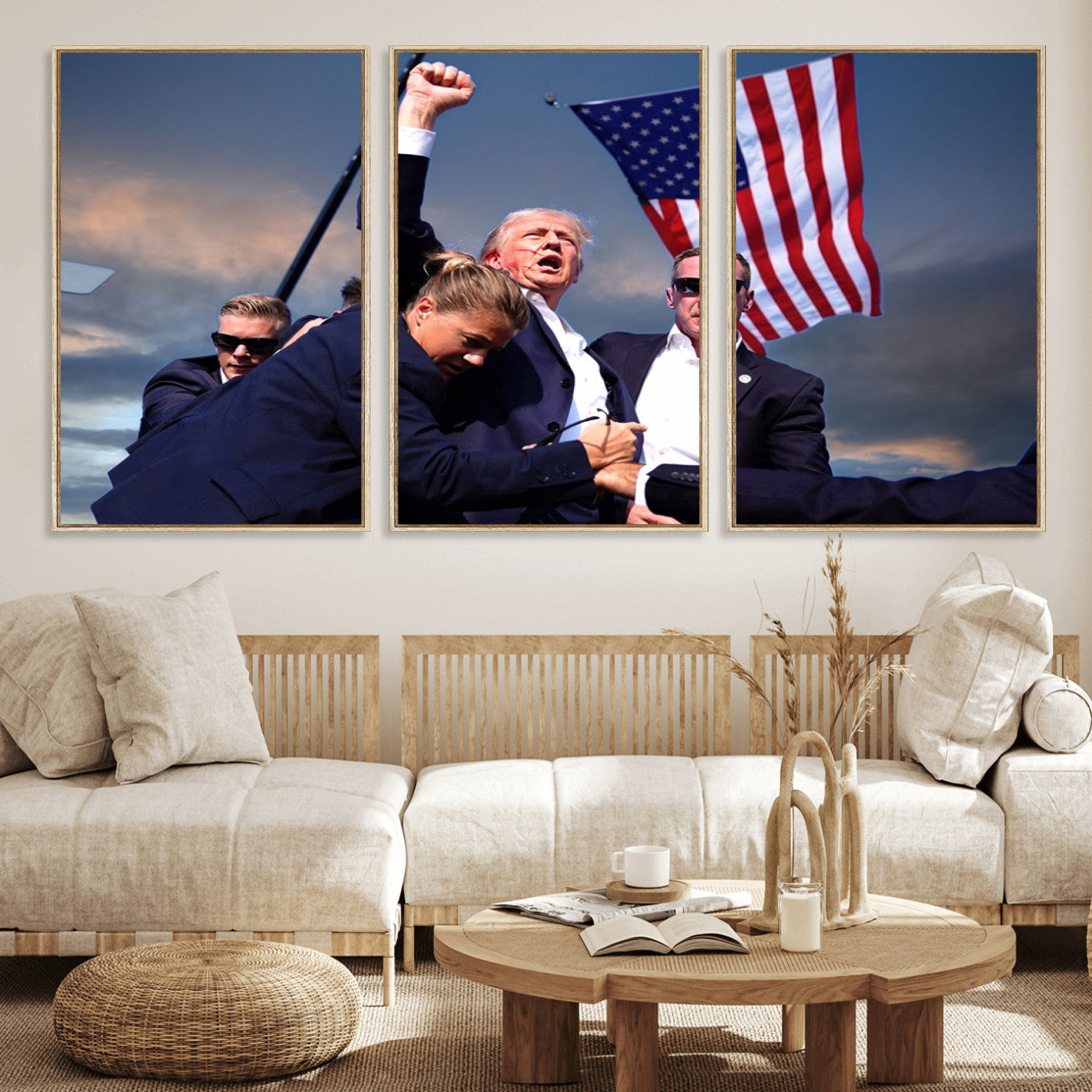 MGV-FC-60X30-3P - Donald Trump Assassination Attempt Wall Art Print, Trump Historic Footage - Iconic Reaction by Trump